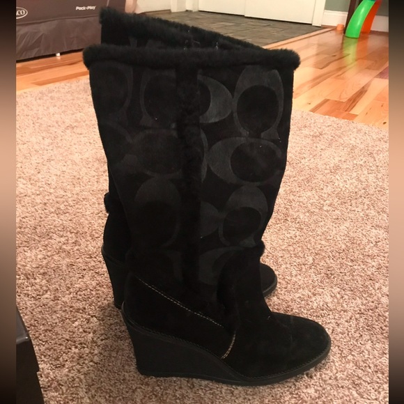 Coach Signature Jordana Suede Trim Wedge Boots Sz 7 - Picture 2 of 2